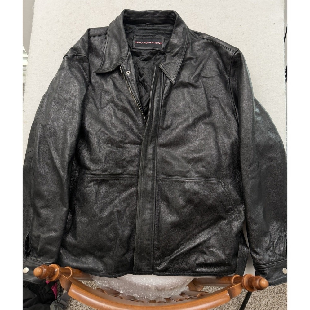 Charles Klein Leather Jacket 3X‎ Mens Black Lined Biker Moto Outerwear Casual